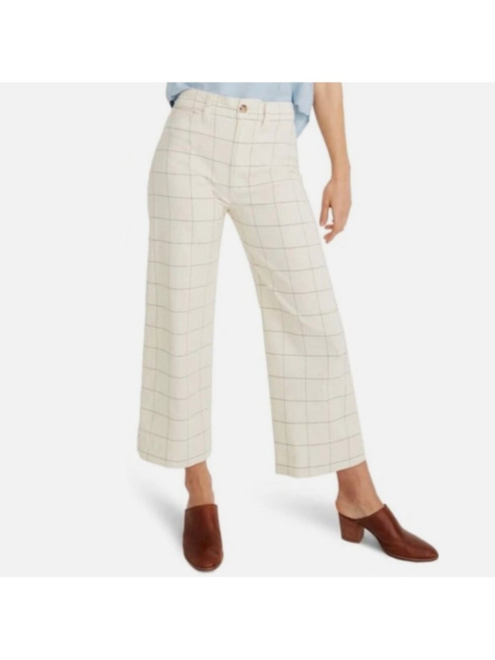 Madewell Slim Emmett Wide-Leg Crop Pants Trousers Windowpane Cream Sz 30 Preppy